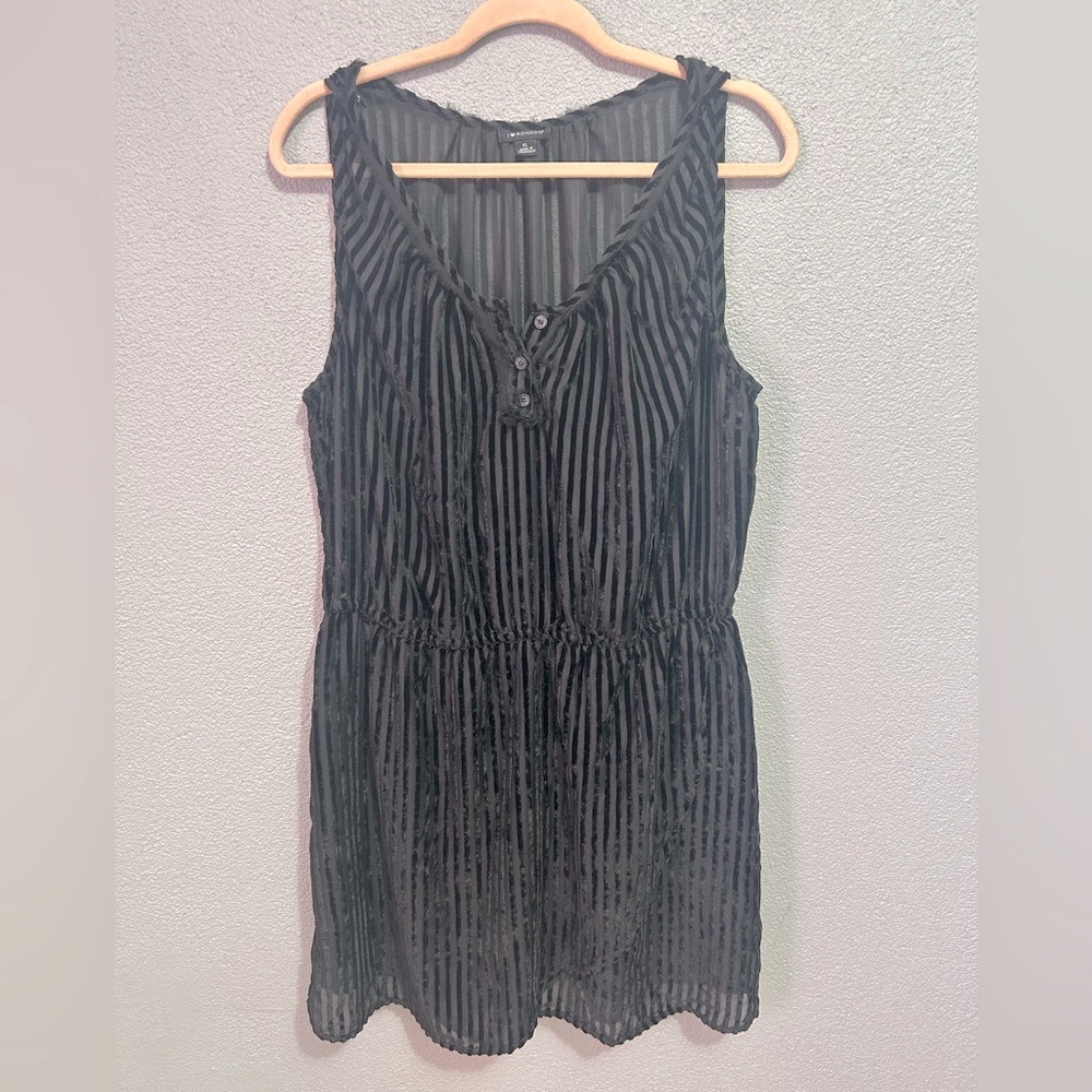 I Love Ronson Black Velvet stripe sleeveless dress